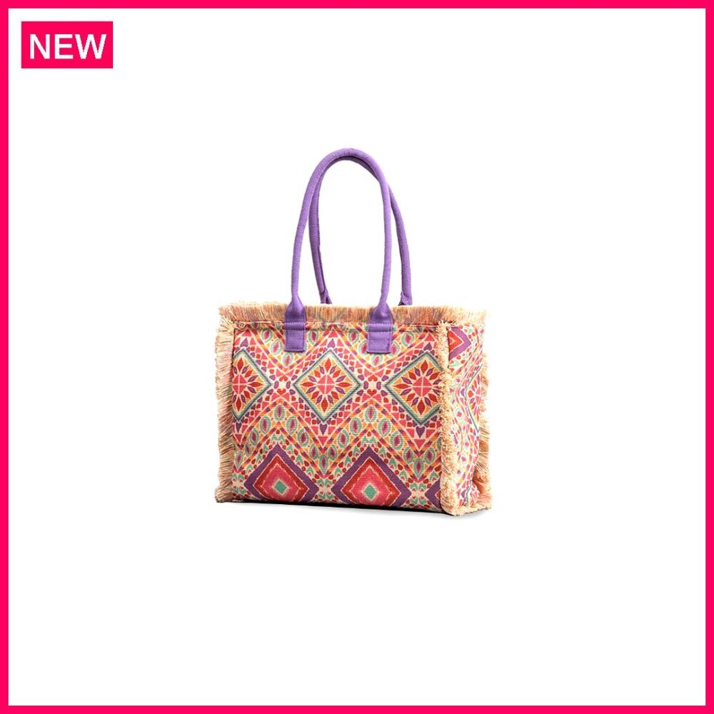 Canvas Tote Bag With Tassels, Large Capacity Bohemian Shoulder Bag For Beach
